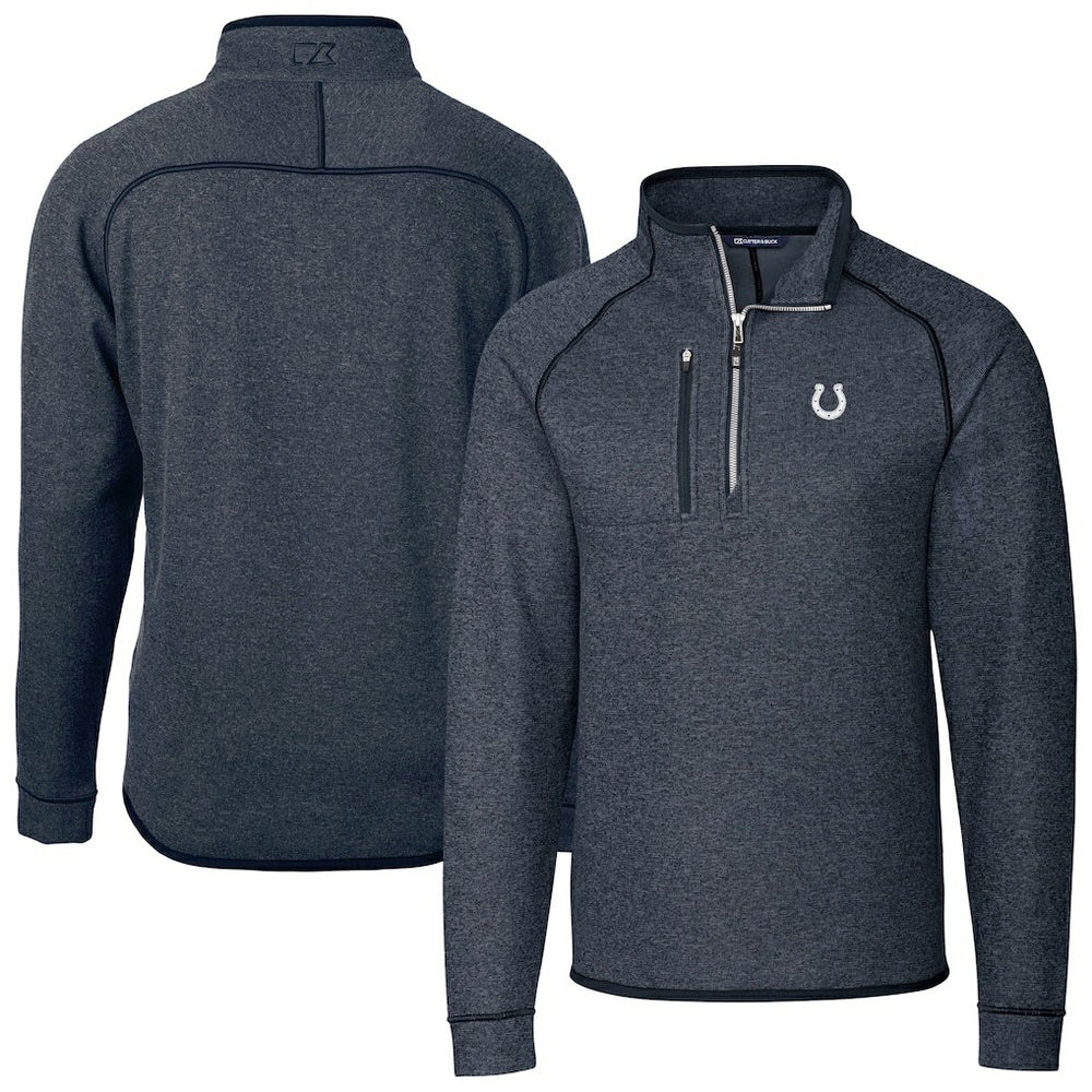 Indianapolis Colts Cutter & Buck Big & Tall Mainsail Sweater-Knit Half-Zip Jacket - Heather Navy Jackets