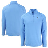 Carolina Panthers Cutter & Buck Peshastin Eco Fleece Tri-Blend Raglan Recycled Quarter-Zip Jacket - Heather Blue Jackets