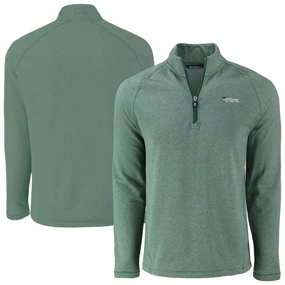 New York Jets Cutter & Buck Peshastin Eco Fleece Recycled Half-Zip Top - Heather Green Tops