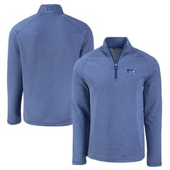 Seattle Seahawks Cutter & Buck Peshastin Eco Fleece Tri-Blend Raglan Recycled Quarter-Zip Jacket - Heather Royal Jackets