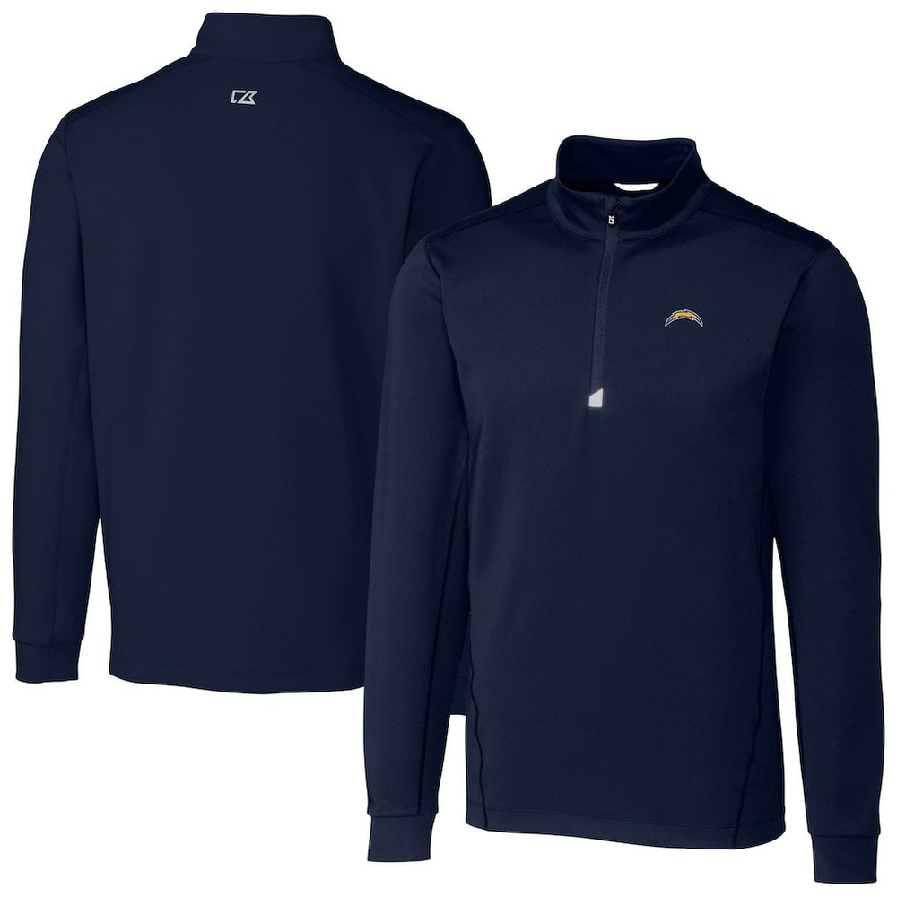 Los Angeles Chargers Cutter & Buck Big & Tall Traverse Stretch Quarter-Zip Top - Navy Tops