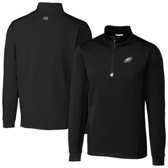Philadelphia Eagles Cutter & Buck Big & Tall Traverse Stretch Quarter-Zip Top - Black Tops