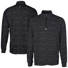 Carolina Panthers Cutter & Buck Big & Tall Traverse Eco Camo Tri-Blend DryTec Quarter-Zip Jacket - Black Jackets