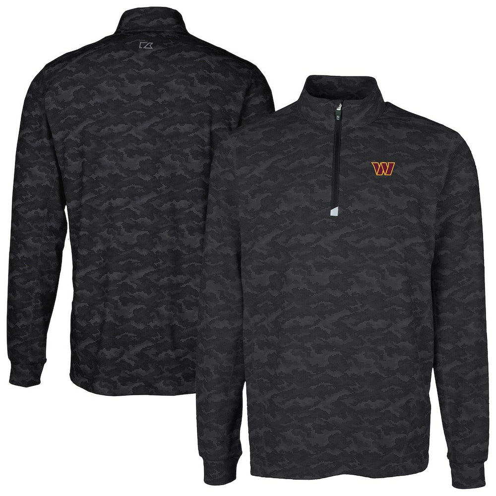 Washington Commanders Cutter & Buck Big & Tall Traverse Eco Camo Tri-Blend DryTec Quarter-Zip Jacket - Black Jackets