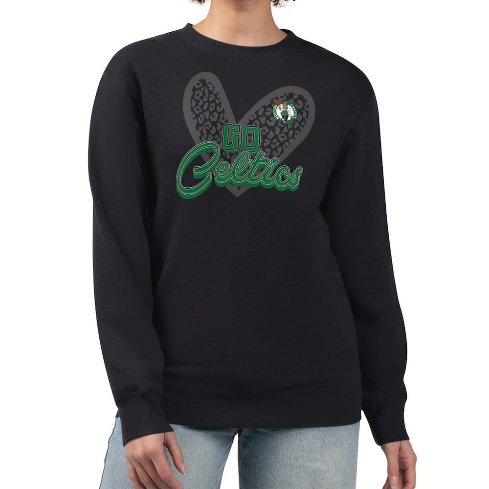 Boston Celtics G-III 4Her by Carl Banks Women's Leopard Heart Fleece Pullover Sweatshirt Black