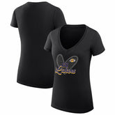 Los Angeles Lakers G-III 4Her by Carl Banks Women's Super-Slim Fit Lightweight Leopard Heart V-Neck T-Shirt Black