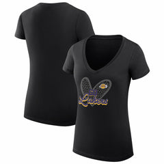 Los Angeles Lakers G-III 4Her by Carl Banks Women's Super-Slim Fit Lightweight Leopard Heart V-Neck T-Shirt Black