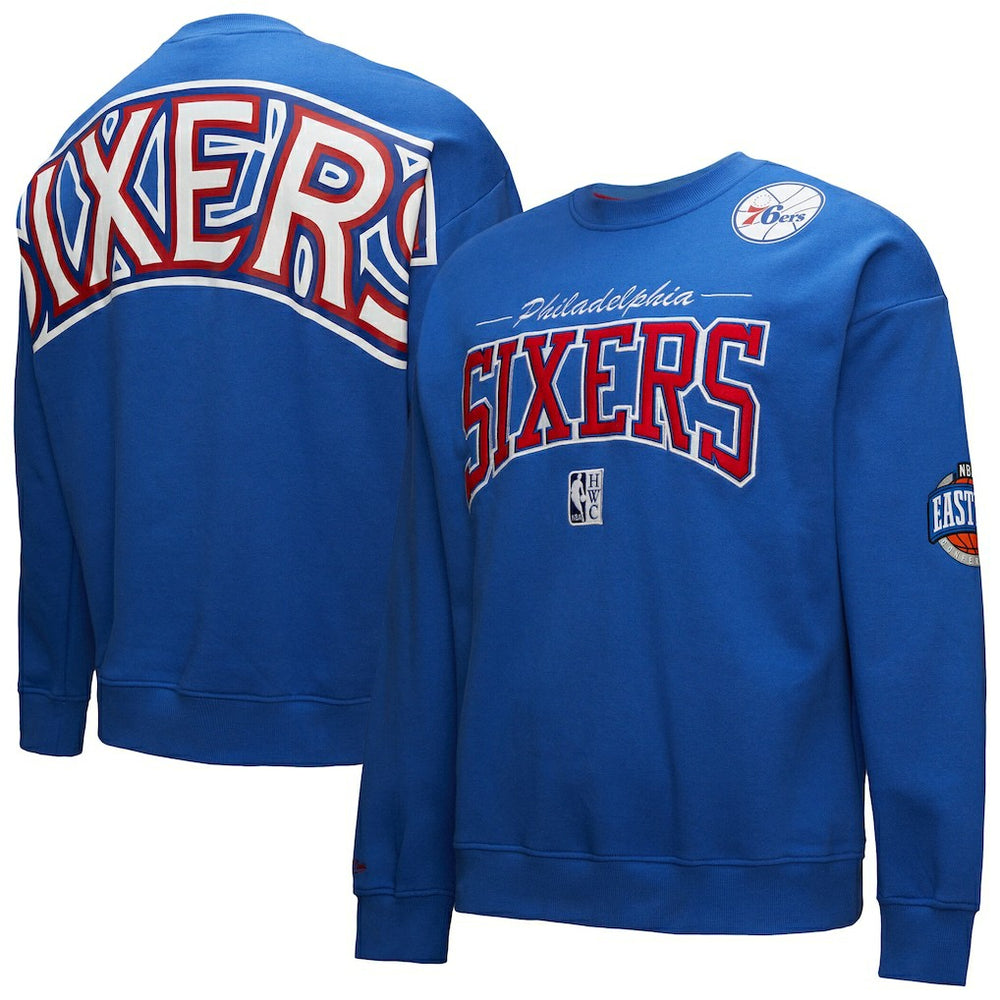 Philadelphia 76ers Hardwood Classics There & Back 2.0 Vintage Pullover Sweatshirt Royal - Mitchell & Ness