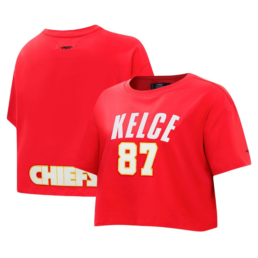 Travis Kelce Kansas City Chiefs Pro Standard Women's Player Name & Number Cropped Boxy T-Shirt - Red T-shirts