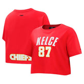 Travis Kelce Kansas City Chiefs Pro Standard Women's Player Name & Number Cropped Boxy T-Shirt - Red T-shirts