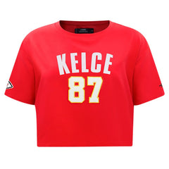 Travis Kelce Kansas City Chiefs Pro Standard Women's Player Name & Number Cropped Boxy T-Shirt - Red T-shirts
