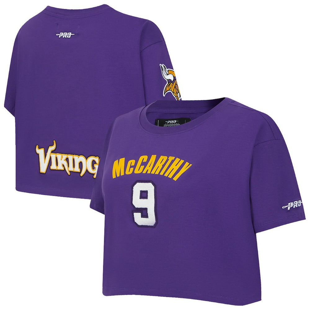 J.J. McCarthy Minnesota Vikings Pro Standard Women's Player Name & Number Cropped Boxy T-Shirt - Purple T-shirts