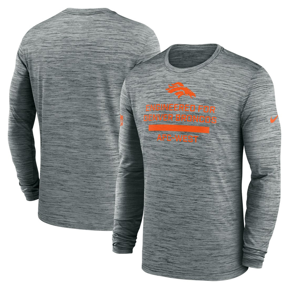 Denver Broncos Sideline Velocity Performance Long Sleeve T-Shirt - Gray - Gray T-shirts