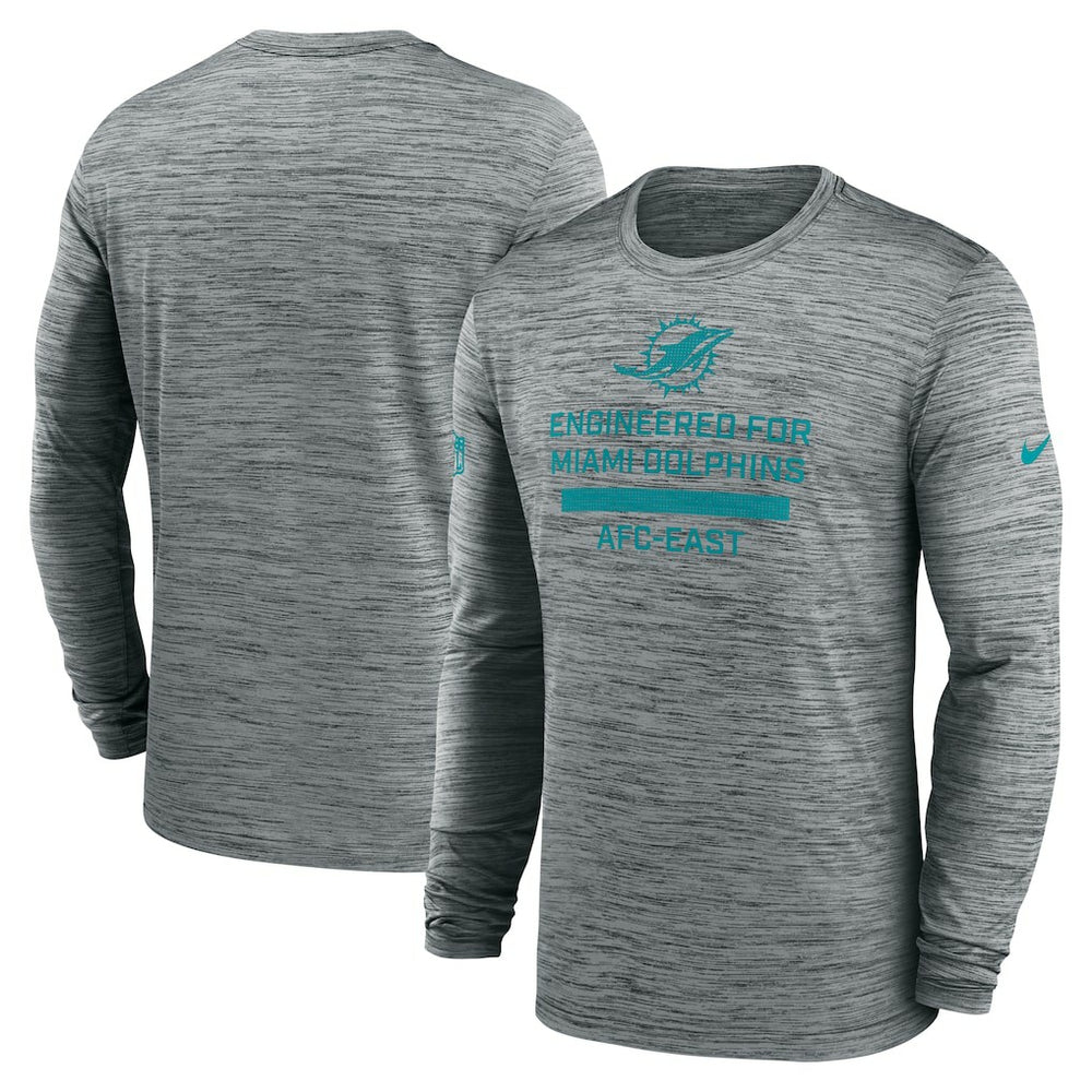 Miami Dolphins Sideline Velocity Performance Long Sleeve T-Shirt - Gray - Gray T-shirts