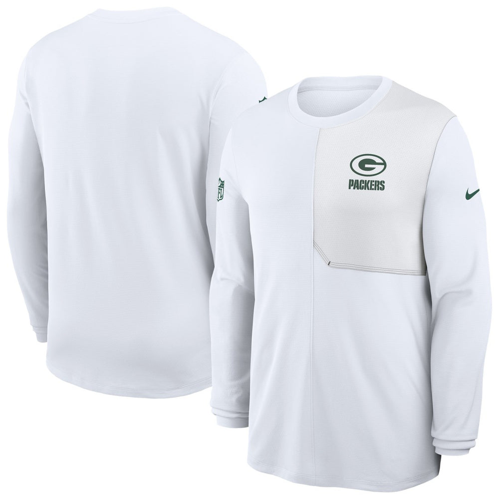 Green Bay Packers Sideline Coach UV Dri-FIT Long Sleeve Shirt - White