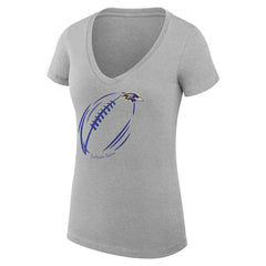 Baltimore Ravens G-III 4Her by Carl Banks Women's Super-Slim Fit Lightweight Subtle Football V-Neck T-Shirt - Heather Gray T-shirts