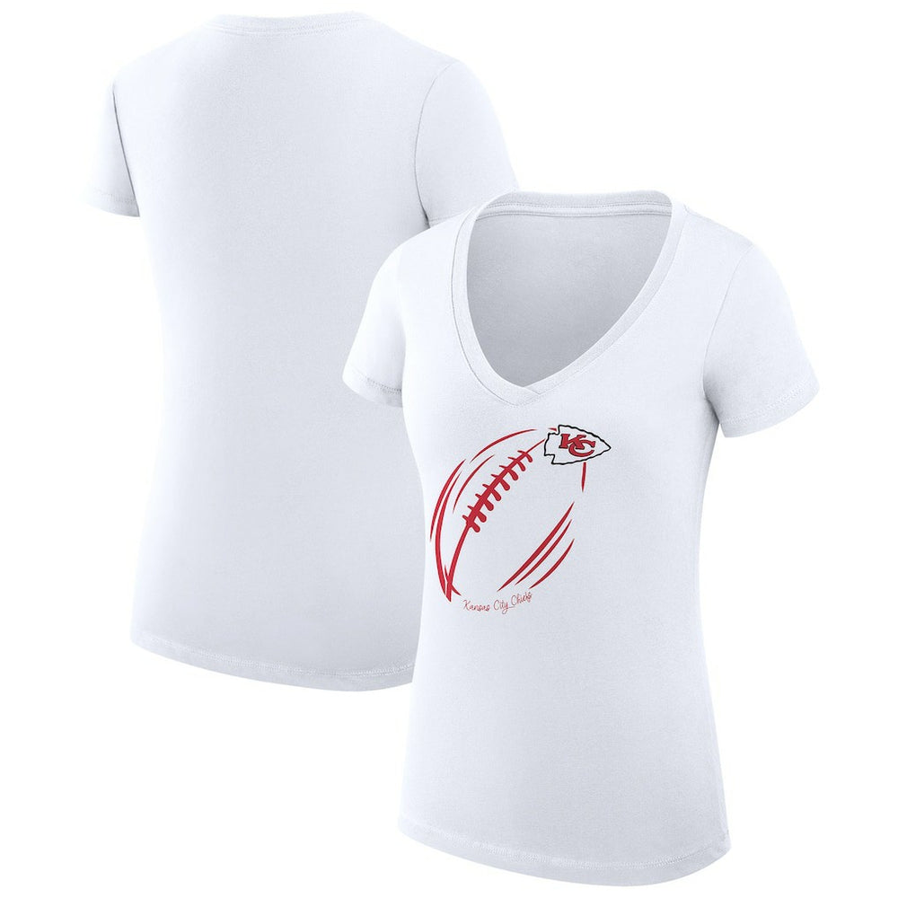 Kansas City Chiefs G-III 4Her by Carl Banks Women's Super-Slim Fit Lightweight Subtle Football V-Neck T-Shirt - White T-shirts