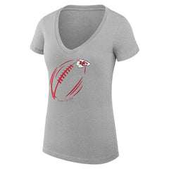 Kansas City Chiefs G-III 4Her by Carl Banks Women's Super-Slim Fit Lightweight Subtle Football V-Neck T-Shirt - Heather Gray T-shirts