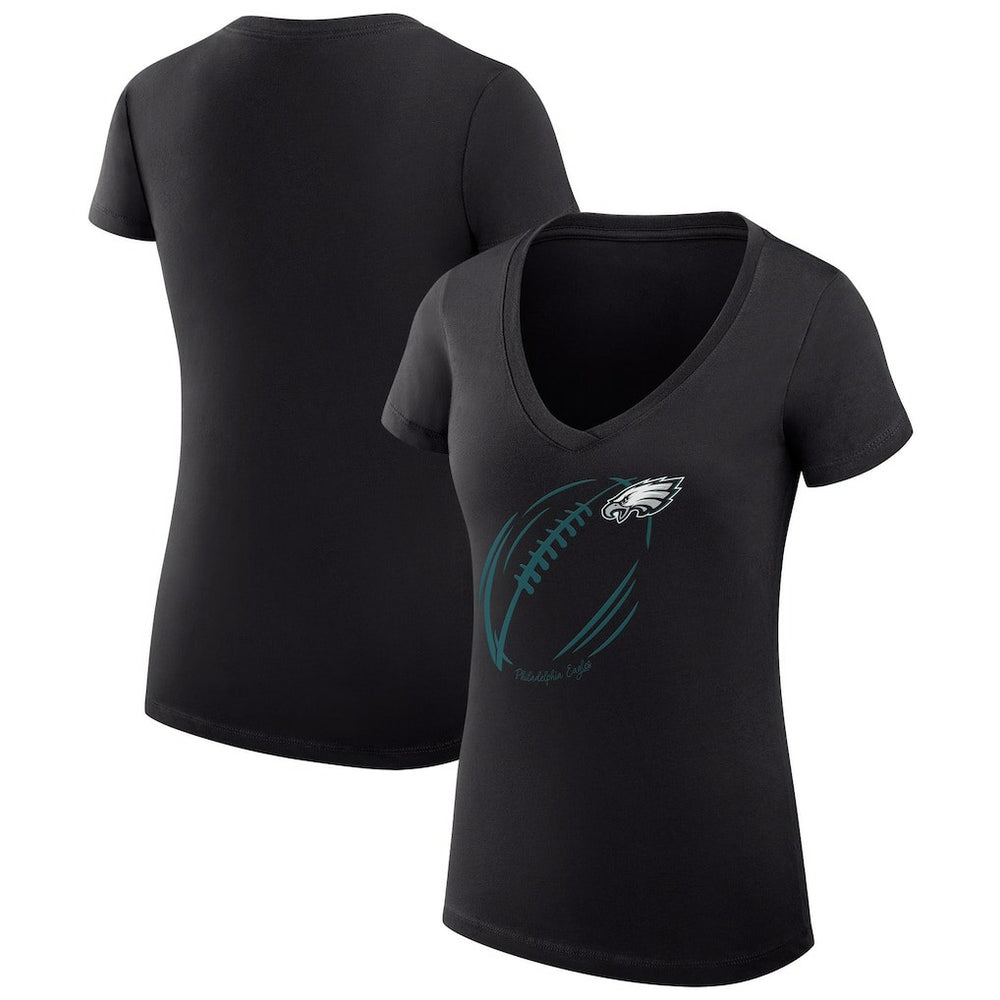 Philadelphia Eagles G-III 4Her by Carl Banks Women's Super-Slim Fit Lightweight Subtle Football V-Neck T-Shirt - Black T-shirts