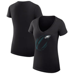 Philadelphia Eagles G-III 4Her by Carl Banks Women's Super-Slim Fit Lightweight Subtle Football V-Neck T-Shirt - Black T-shirts