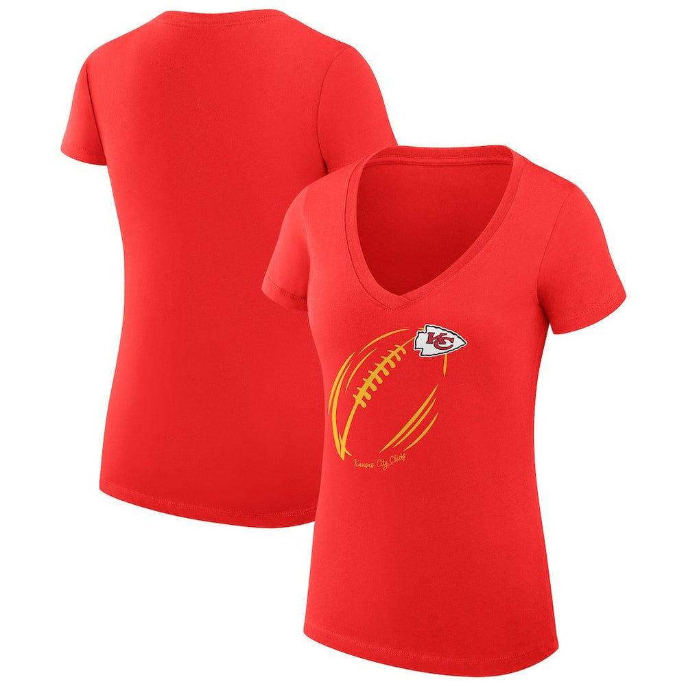 Kansas City Chiefs G-III 4Her by Carl Banks Women's Super-Slim Fit Lightweight Subtle Football V-Neck T-Shirt - Red T-shirts