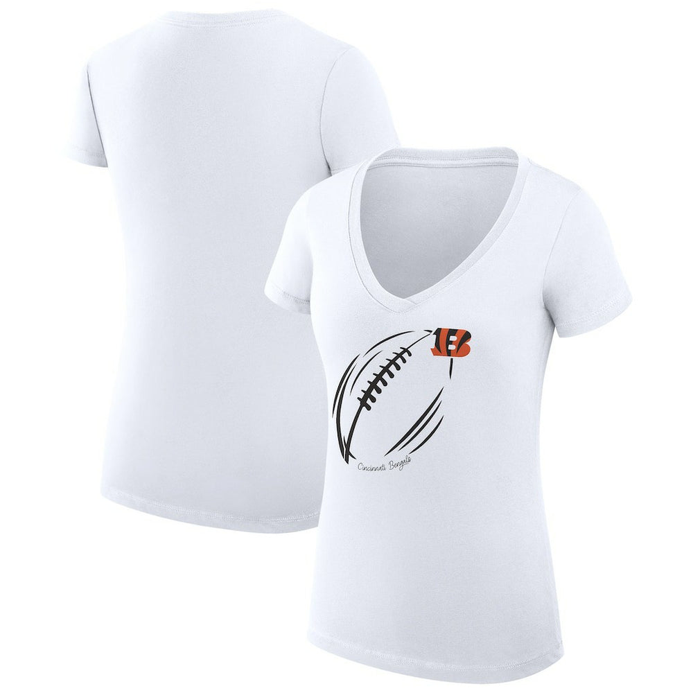 Cincinnati Bengals G-III 4Her by Carl Banks Women's Super-Slim Fit Lightweight Subtle Football V-Neck T-Shirt - White T-shirts