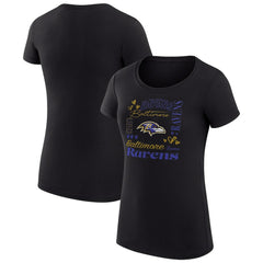 Baltimore Ravens G-III 4Her by Carl Banks Women's Super-Slim Fit Lightweight Collage Team T-Shirt - Black T-shirts