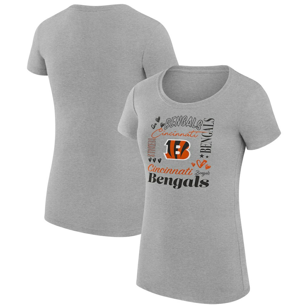 Cincinnati Bengals G-III 4Her by Carl Banks Women's Super-Slim Fit Lightweight Collage Team T-Shirt - Heather Gray T-shirts