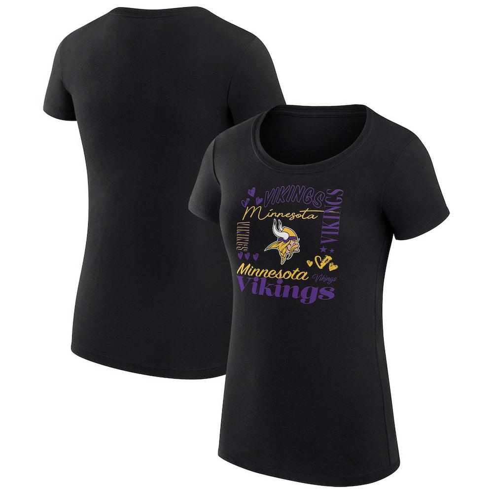 Minnesota Vikings G-III 4Her by Carl Banks Women's Super-Slim Fit Lightweight Collage Team T-Shirt - Black T-shirts