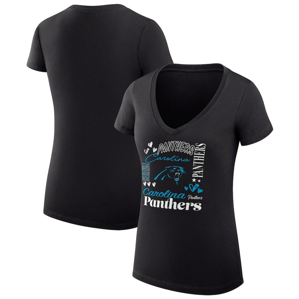 Carolina Panthers G-III 4Her by Carl Banks Women's Super-Slim Fit Lightweight Collage Team V-Neck T-Shirt - Black T-shirts