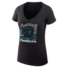 Carolina Panthers G-III 4Her by Carl Banks Women's Super-Slim Fit Lightweight Collage Team V-Neck T-Shirt - Black T-shirts