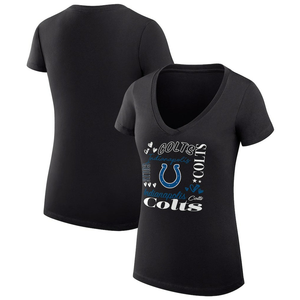 Indianapolis Colts G-III 4Her by Carl Banks Women's Super-Slim Fit Lightweight Collage Team V-Neck T-Shirt - Black T-shirts