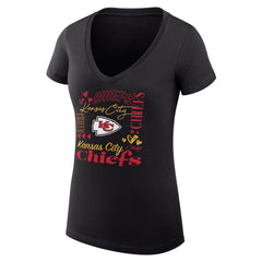 Kansas City Chiefs G-III 4Her by Carl Banks Women's Super-Slim Fit Lightweight Collage Team V-Neck T-Shirt - Black T-shirts
