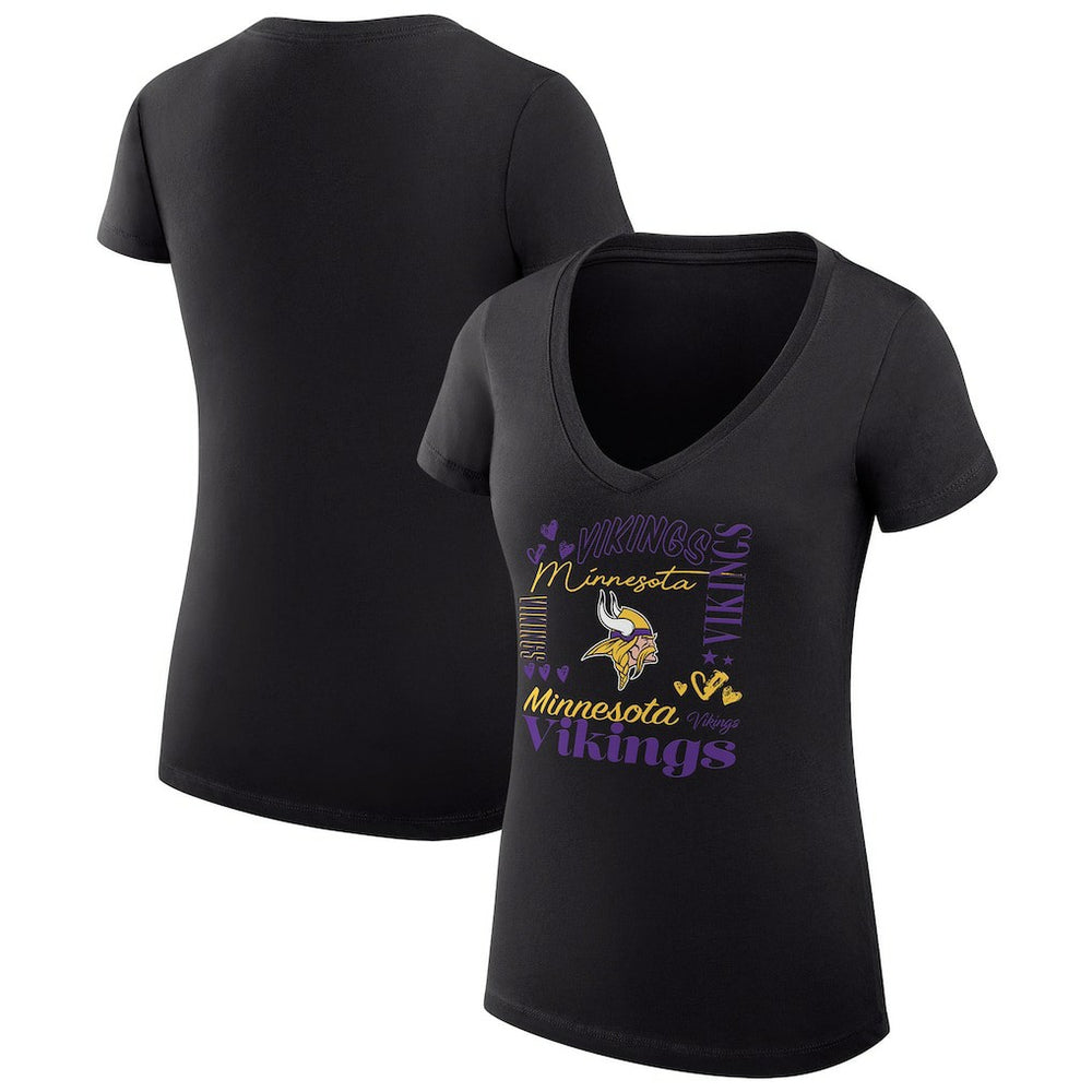 Minnesota Vikings G-III 4Her by Carl Banks Women's Super-Slim Fit Lightweight Collage Team V-Neck T-Shirt - Black T-shirts