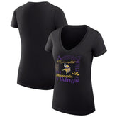 Minnesota Vikings G-III 4Her by Carl Banks Women's Super-Slim Fit Lightweight Collage Team V-Neck T-Shirt - Black T-shirts