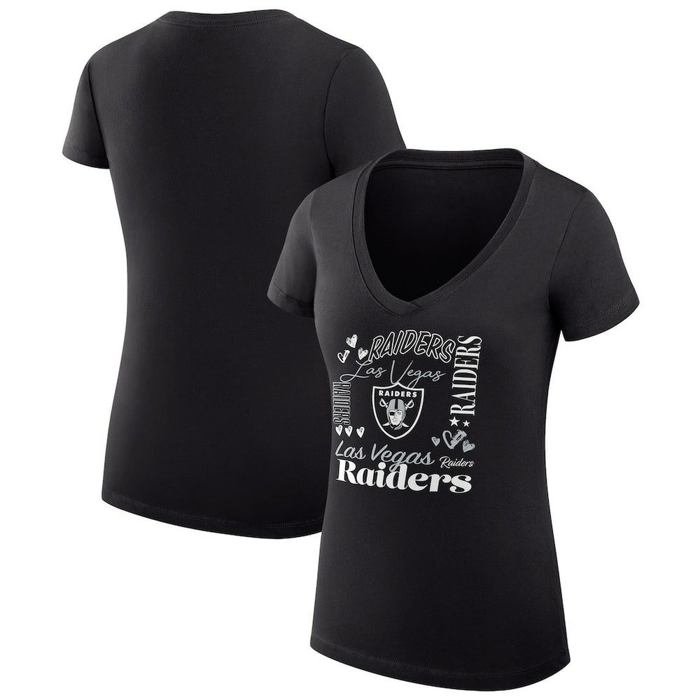 Las Vegas Raiders G-III 4Her by Carl Banks Women's Super-Slim Fit Lightweight Collage Team V-Neck T-Shirt - Black T-shirts