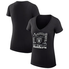Las Vegas Raiders G-III 4Her by Carl Banks Women's Super-Slim Fit Lightweight Collage Team V-Neck T-Shirt - Black T-shirts