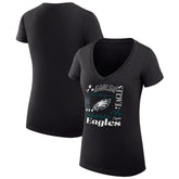 Philadelphia Eagles G-III 4Her by Carl Banks Women's Super-Slim Fit Lightweight Collage Team V-Neck T-Shirt - Black T-shirts