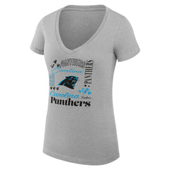 Carolina Panthers G-III 4Her by Carl Banks Women's Super-Slim Fit Lightweight Collage Team V-Neck T-Shirt - Heather Gray T-shirts