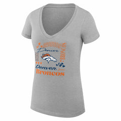 Denver Broncos G-III 4Her by Carl Banks Women's Super-Slim Fit Lightweight Collage Team V-Neck T-Shirt - Heather Gray T-shirts