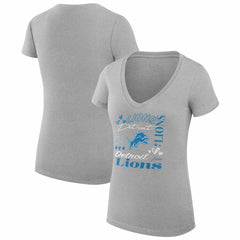 Detroit Lions G-III 4Her by Carl Banks Women's Super-Slim Fit Lightweight Collage Team V-Neck T-Shirt - Heather Gray T-shirts
