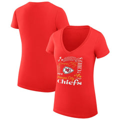 Kansas City Chiefs G-III 4Her by Carl Banks Women's Super-Slim Fit Lightweight Collage Team V-Neck T-Shirt - Red T-shirts