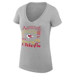 Kansas City Chiefs G-III 4Her by Carl Banks Women's Super-Slim Fit Lightweight Collage Team V-Neck T-Shirt - Heather Gray T-shirts