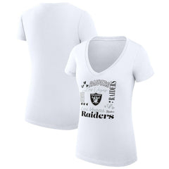 Las Vegas Raiders G-III 4Her by Carl Banks Women's Super-Slim Fit Lightweight Collage Team V-Neck T-Shirt - White T-shirts
