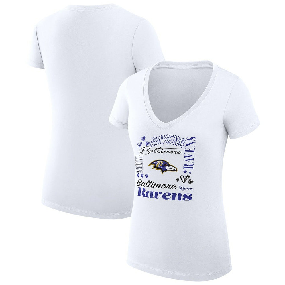 Baltimore Ravens G-III 4Her by Carl Banks Women's Super-Slim Fit Lightweight Collage Team V-Neck T-Shirt - White T-shirts