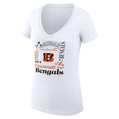 Cincinnati Bengals G-III 4Her by Carl Banks Women's Super-Slim Fit Lightweight Collage Team V-Neck T-Shirt - White T-shirts