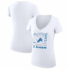Detroit Lions G-III 4Her by Carl Banks Women's Super-Slim Fit Lightweight Collage Team V-Neck T-Shirt - White T-shirts