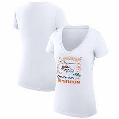 Denver Broncos G-III 4Her by Carl Banks Women's Super-Slim Fit Lightweight Collage Team V-Neck T-Shirt - White T-shirts
