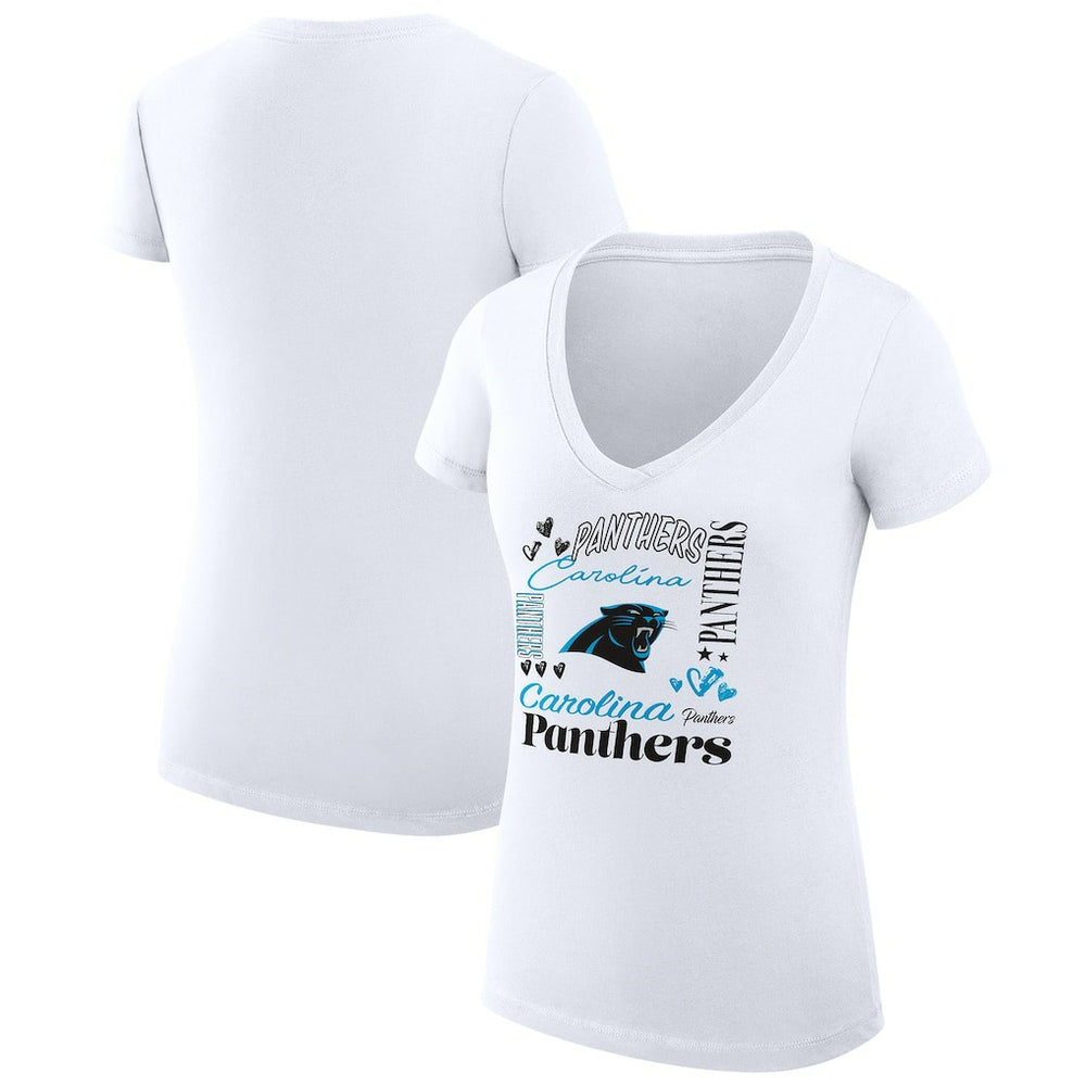 Carolina Panthers G-III 4Her by Carl Banks Women's Super-Slim Fit Lightweight Collage Team V-Neck T-Shirt - White T-shirts