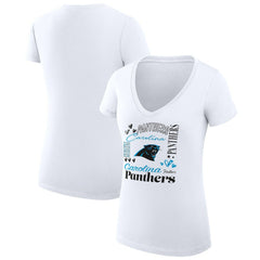 Carolina Panthers G-III 4Her by Carl Banks Women's Super-Slim Fit Lightweight Collage Team V-Neck T-Shirt - White T-shirts